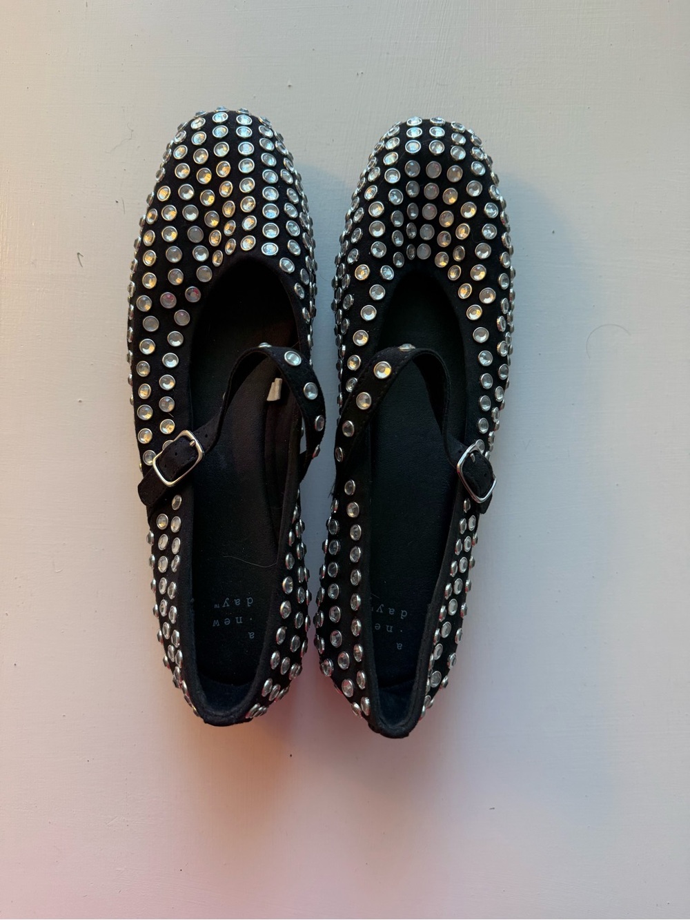 a new day Black Mary Jane Flats with Silver Studs